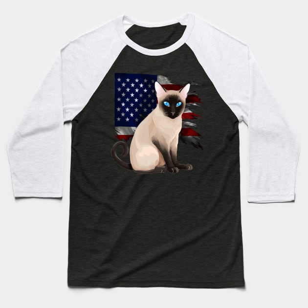 Patriotic Tonkinese Cat Baseball T-Shirt by JH Mart